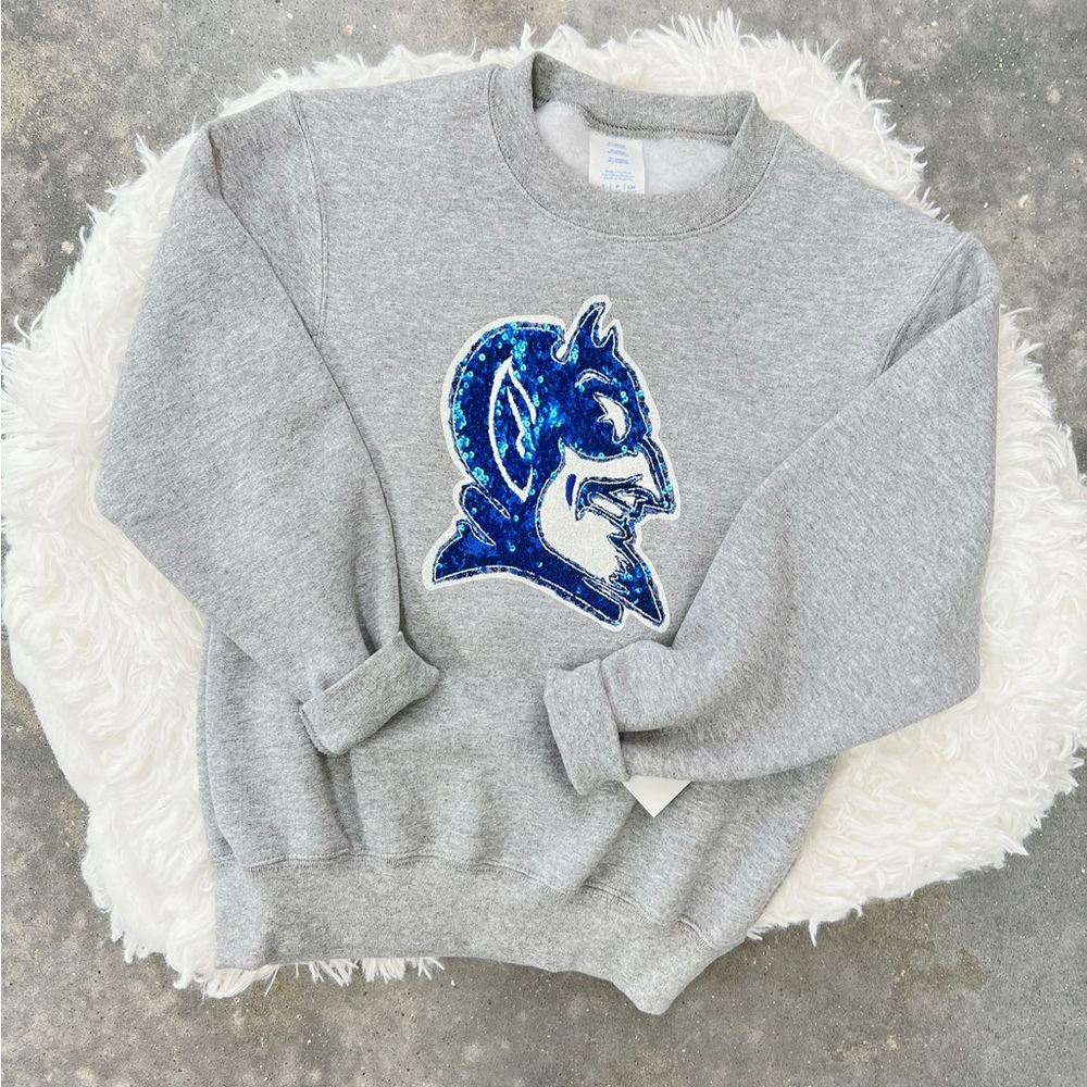 Gray Sweatshirt with Sequin Devil Mascot